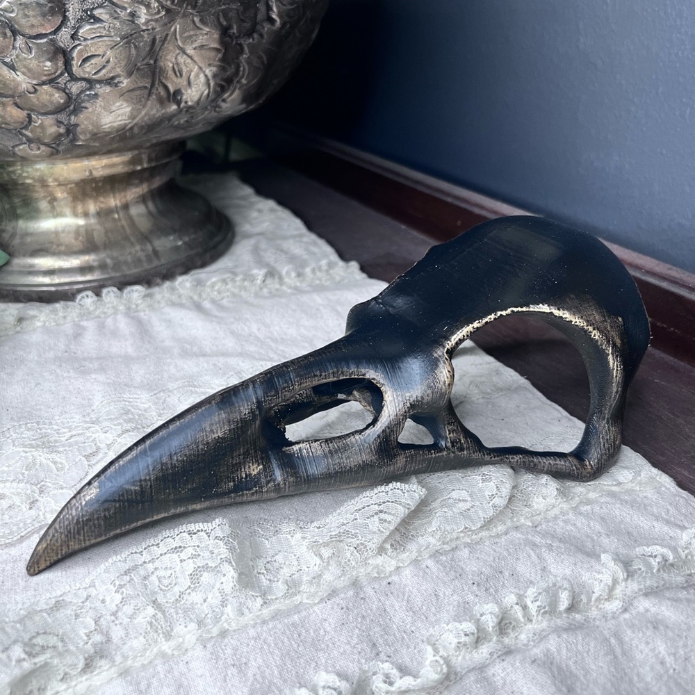 Black and bronze raven skull decor